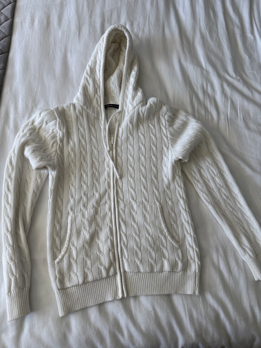 Brandy Melville Cream Cable Knit Zip Hoodie